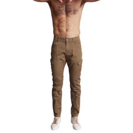 Cargo en coton kaki uni à coupe slim fit avec...
