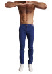 Thumbnail Pantalon chino en coton bleu uni à coupe slim fit et à taille tricolore
