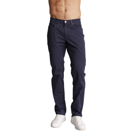 Pantalon en coton bleu marine uni à coupe...