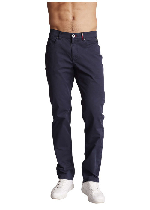 Pantalon en coton bleu marine uni à coupe regular fit et à détails tricolores