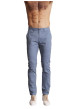 Thumbnail Pantalon chino en coton bleu gris uni à coupe slim fit avec des passants