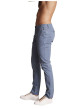 Thumbnail Pantalon chino en coton bleu gris uni à coupe slim fit avec des passants - Image 3