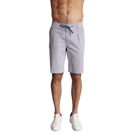 Bermuda chino en coton bleu rayé à coupe droite...