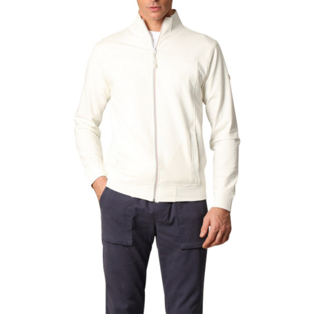 Sweat zippé en coton mélangé écru uni avec une...
