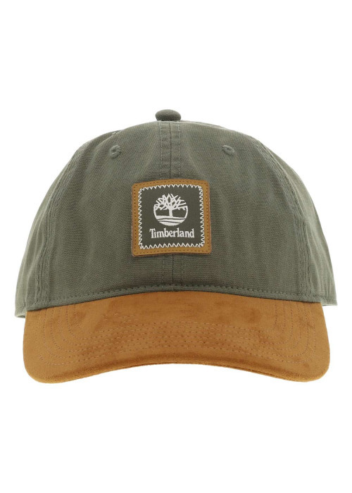 Casquette en coton kaki bicolore avec un patch de la marque à l'avant