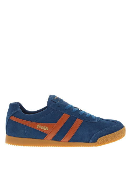 Tennis en cuir bleues en daim à empiècements rouges brique et à lacets plats