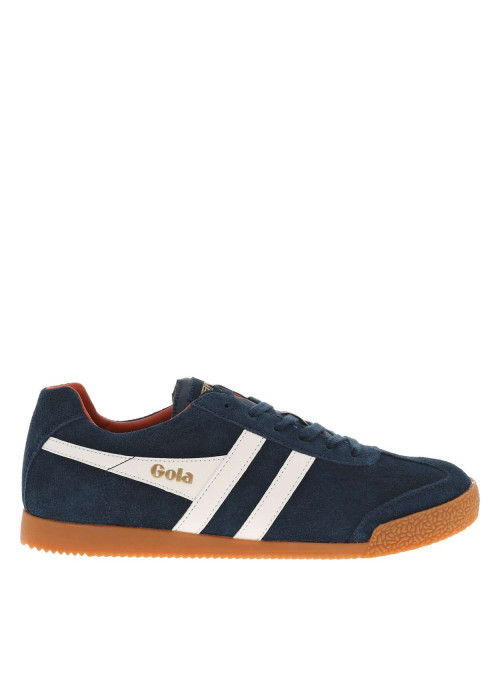 Tennis en cuir bleues marine en daim à empiècements blancs et à lacets plats