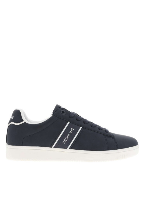 Tennis bleues marine avec le nom de la marque à semelle plate et à lacets plats