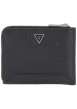 Thumbnail Porte-cartes zippé en cuir grainé noir uni avec le logo à l'avant