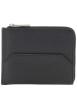 Thumbnail Porte-cartes zippé en cuir grainé noir uni avec le logo à l'avant - Image 2