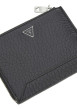 Thumbnail Porte-cartes zippé en cuir grainé noir uni avec le logo à l'avant - Image 4