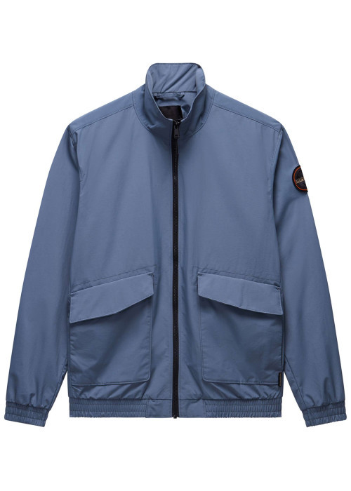 Blouson gris uni avec une coupe droite à col montant et des poches