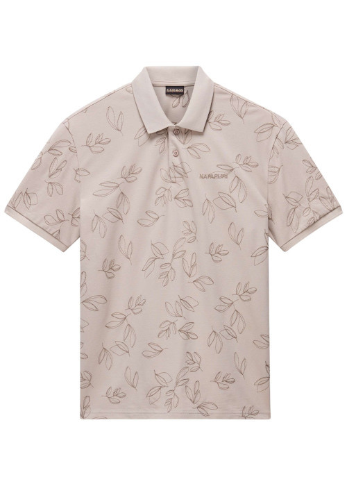 Polo en coton beige imprimé avec un col français et une coupe droite