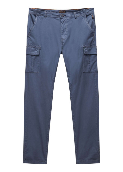 Pantalon cargo en coton gris uni avec une coupe droite et des poches