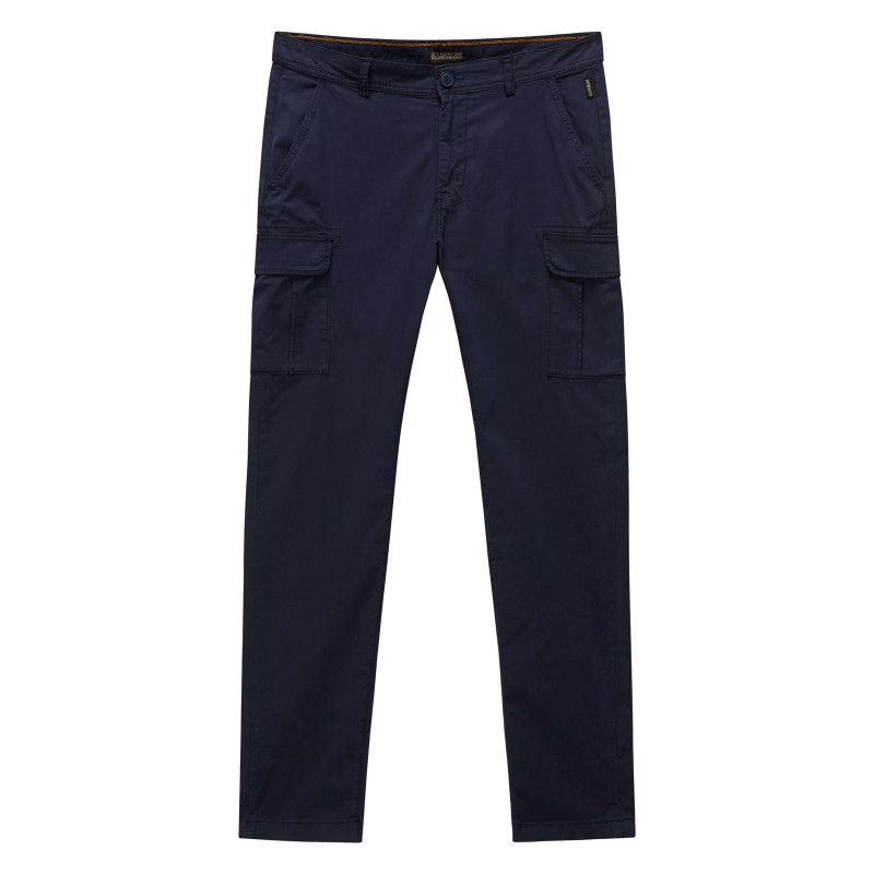 Napapijri - Pantalon Cargo En Coton Marine Uni Avec Des Poches Et Une Coupe Droite - Marine