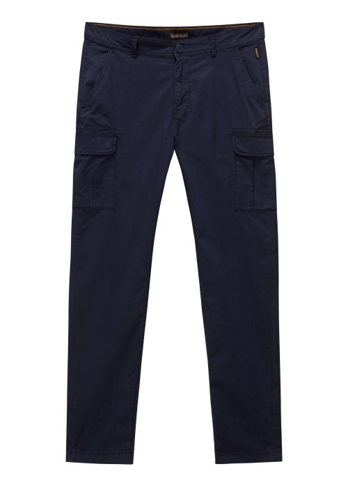 Pantalon cargo en coton marine uni avec des poches et une coupe droite