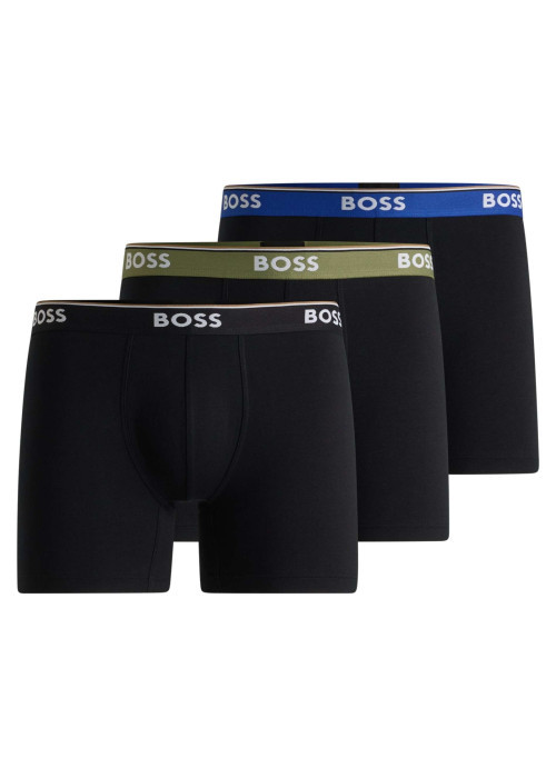 Lot de 3 boxers en coton noirs unis à coupe longue et à ceintures tricolores