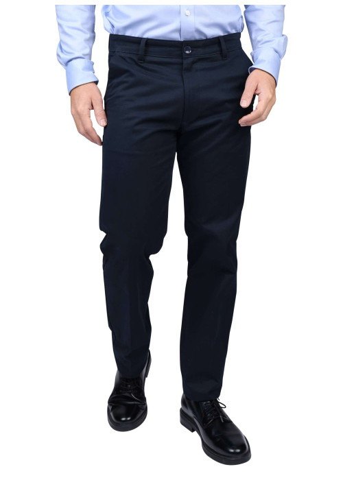 Pantalon chino en coton marine uni avec des poches et une coupe droite