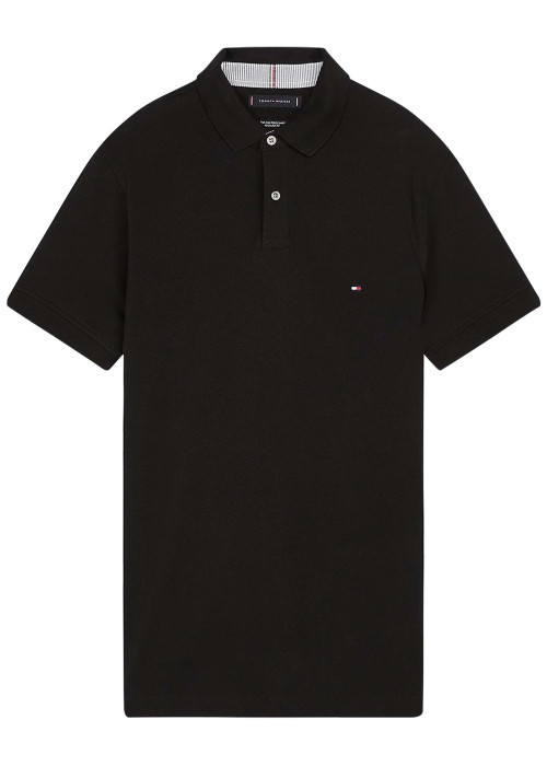 Polo en coton noir uni à coupe regular fit avec le logo brodé en petit