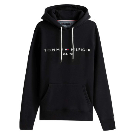Sweat à capuche noir uni à coupe droite avec le nom de la marque brodé