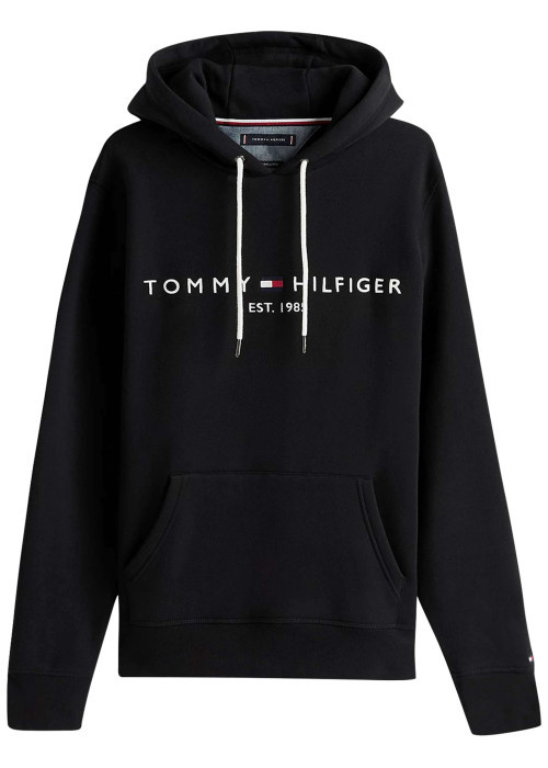 Sweat à capuche noir uni à coupe droite avec le nom de la marque brodé