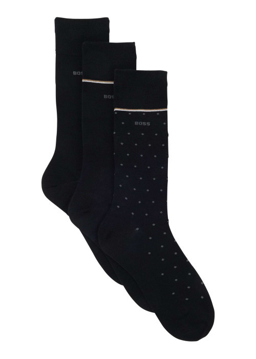 Lot de 3 paires de chaussettes hautes noires à pois avec le nom de la marque