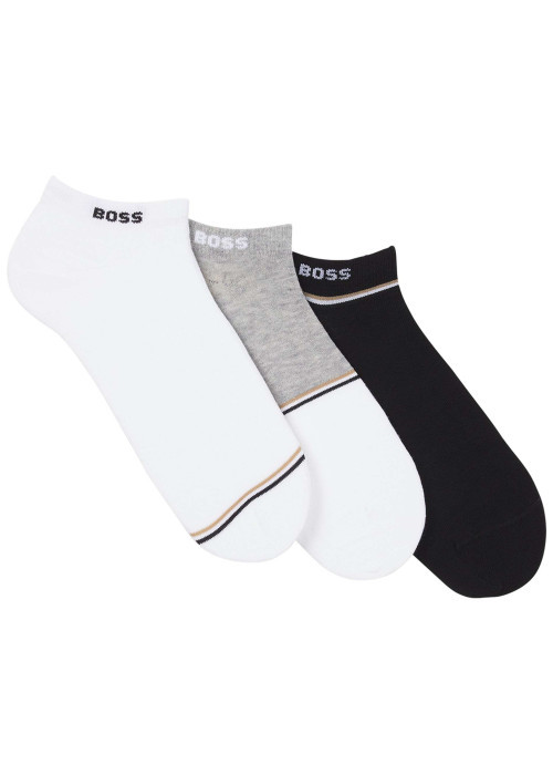 Lot de 3 paires de socquettes en coton mélangé tricolore avec le logo