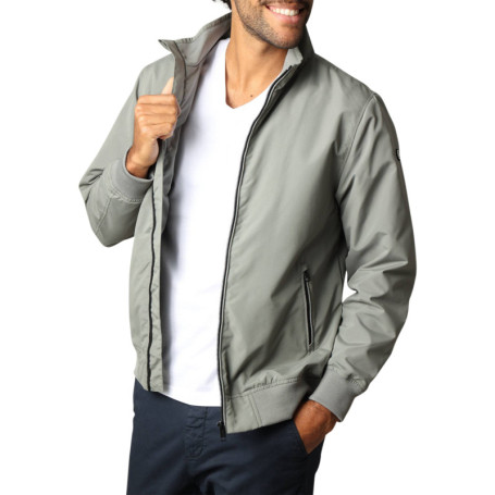 Blouson vert sauge uni à coupe droite et à col...