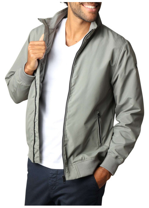 Blouson vert sauge uni à coupe droite et à col montant avec des poches zippées