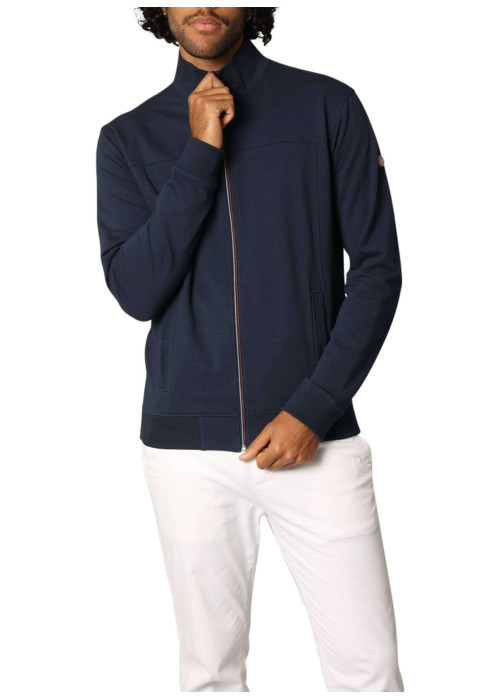 Gilet zippé en coton mélangé bleu marine uni à coupe slim fit et à col montant