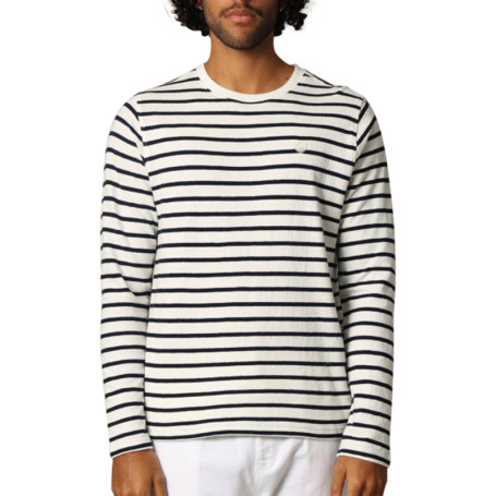 Pull en coton blanc à rayures bleues marine...