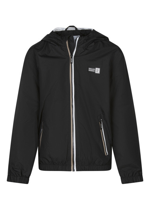 Blouson noir uni avec une coupe droite un col à capuche et des manches longues