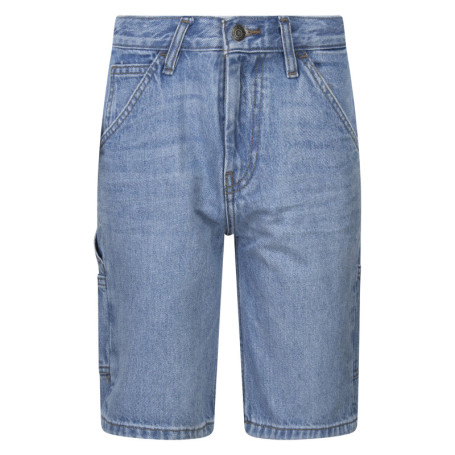 Short 5 poches en coton bleu uni à coupe droite...