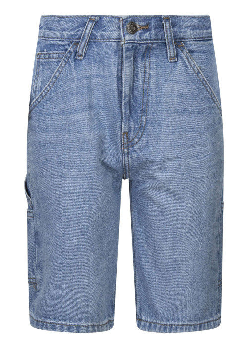 Short 5 poches en coton bleu uni à coupe droite et avec un patch d'authenticité