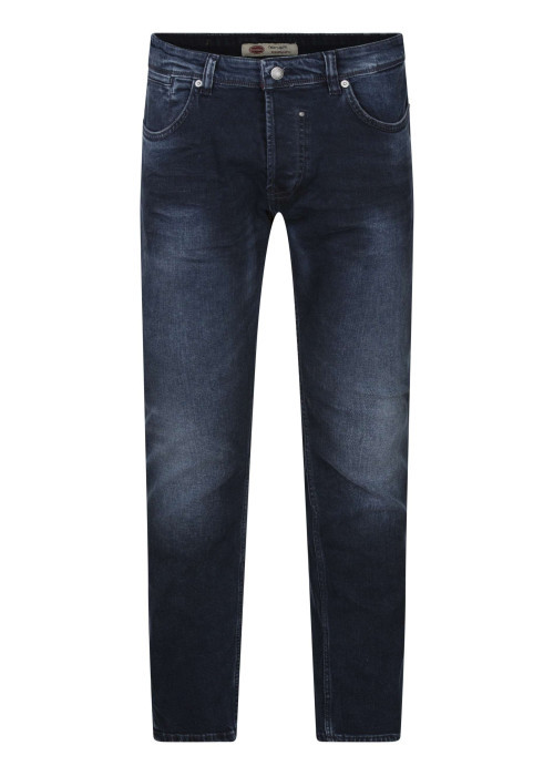 Jean en coton nuit uni avec un patch d'authenticité et une coupe droite