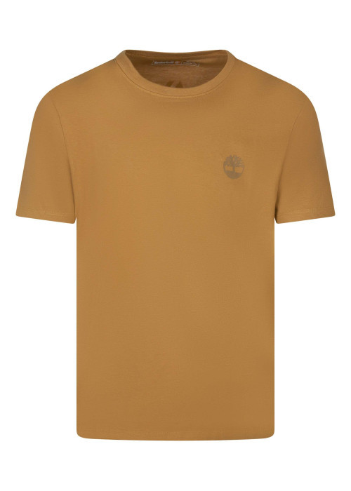 T-shirt en coton camel uni avec une coupe droite et un col rond