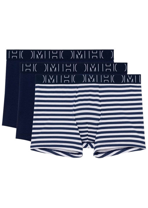 Lot de 3 boxers classiques en coton bleus marine rayés et à coupe fermée
