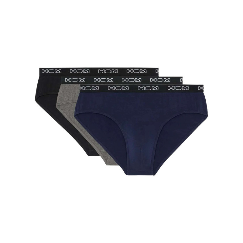 Hom - Lot De 3 Slips En Coton Tricolores à Coupe Fermée Et à Ceinture Noire - Multicolores Hom - Lot De 3 Slips En Coton Tricolores à Coupe Fermée Et à Ceinture Noire - Multicolores