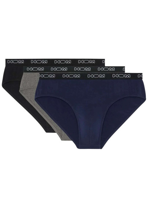 Lot de 3 slips en coton tricolores à coupe fermée et à ceinture noire
