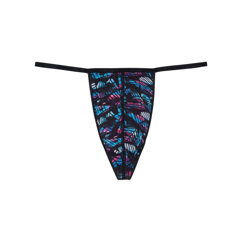Hom - String Noir En Dentelle Ajourée Avec Une Doublure Imprimée Bleue Et Rose - Noir Hom - String Noir En Dentelle Ajourée Avec Une Doublure Imprimée Bleue Et Rose - Noir