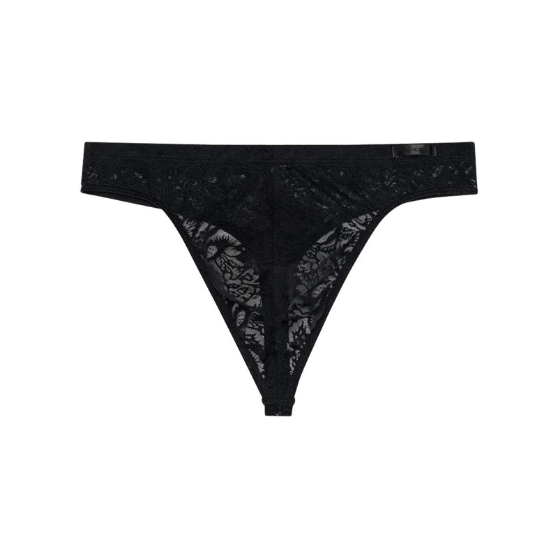 Hom - String Noir En Dentelle Semi-transparente à Motifs D'inspiration - Noir Hom - String Noir En Dentelle Semi-transparente à Motifs D'inspiration - Noir