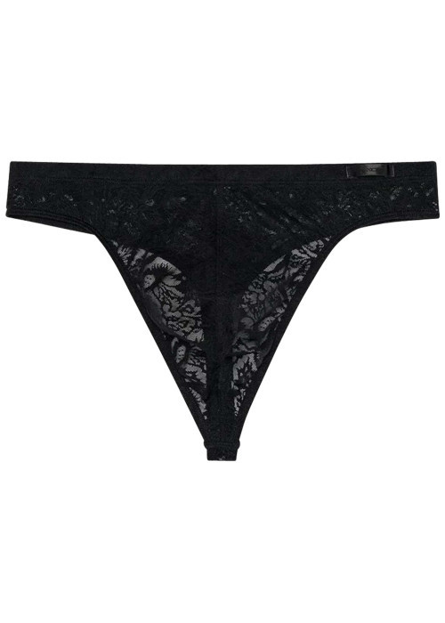 String noir en dentelle semi-transparente à motifs d'inspiration