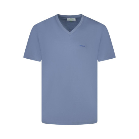 T-shirt bleu uni avec une coupe droite un col...