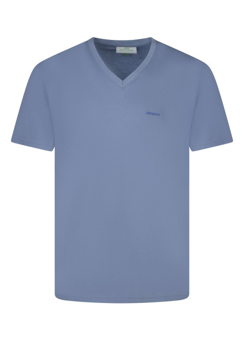 T-shirt bleu uni avec une coupe droite un col rond et des manches courtes