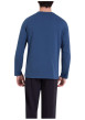 Thumbnail Pyjama long en coton bleu et noir uni à coupe droite avec un imprimé - Image 2