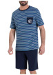 Thumbnail Pyjama court en coton bleu à rayures et à coupe droite avec une poche