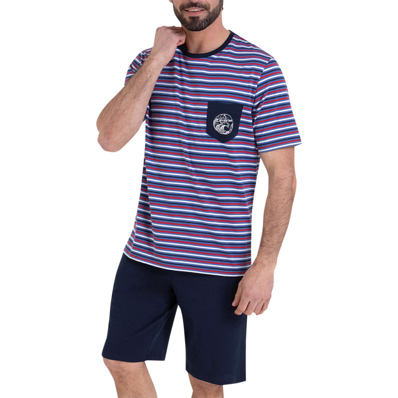 Athéna - Pyjama Court En Coton Rouge Et Bleu Marine à Rayures Et à Coupe Droite - Rouge Athéna - Pyjama Court En Coton Rouge Et Bleu Marine à Rayures Et à Coupe Droite - Rouge