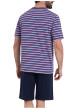 Thumbnail Pyjama court en coton rouge et bleu marine à rayures et à coupe droite - Image 2