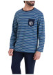 Thumbnail Pyjama long en coton bleu à rayures et à coupe droite avec une poche