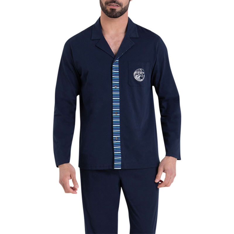 Athéna - Pyjama Chemise Long En Coton Bleu Marine Uni à Coupe Droite Et à Col V à Revers - Marine Athéna - Pyjama Chemise Long En Coton Bleu Marine Uni à Coupe Droite Et à Col V à Revers - Marine